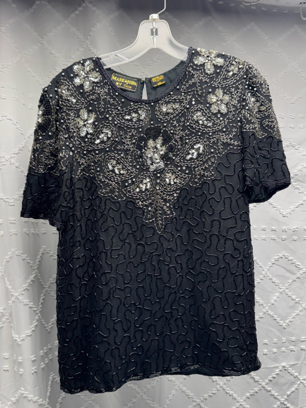 Mark & John by Sam Vintage Beaded 100% Silk Floral Sequin Top Size S